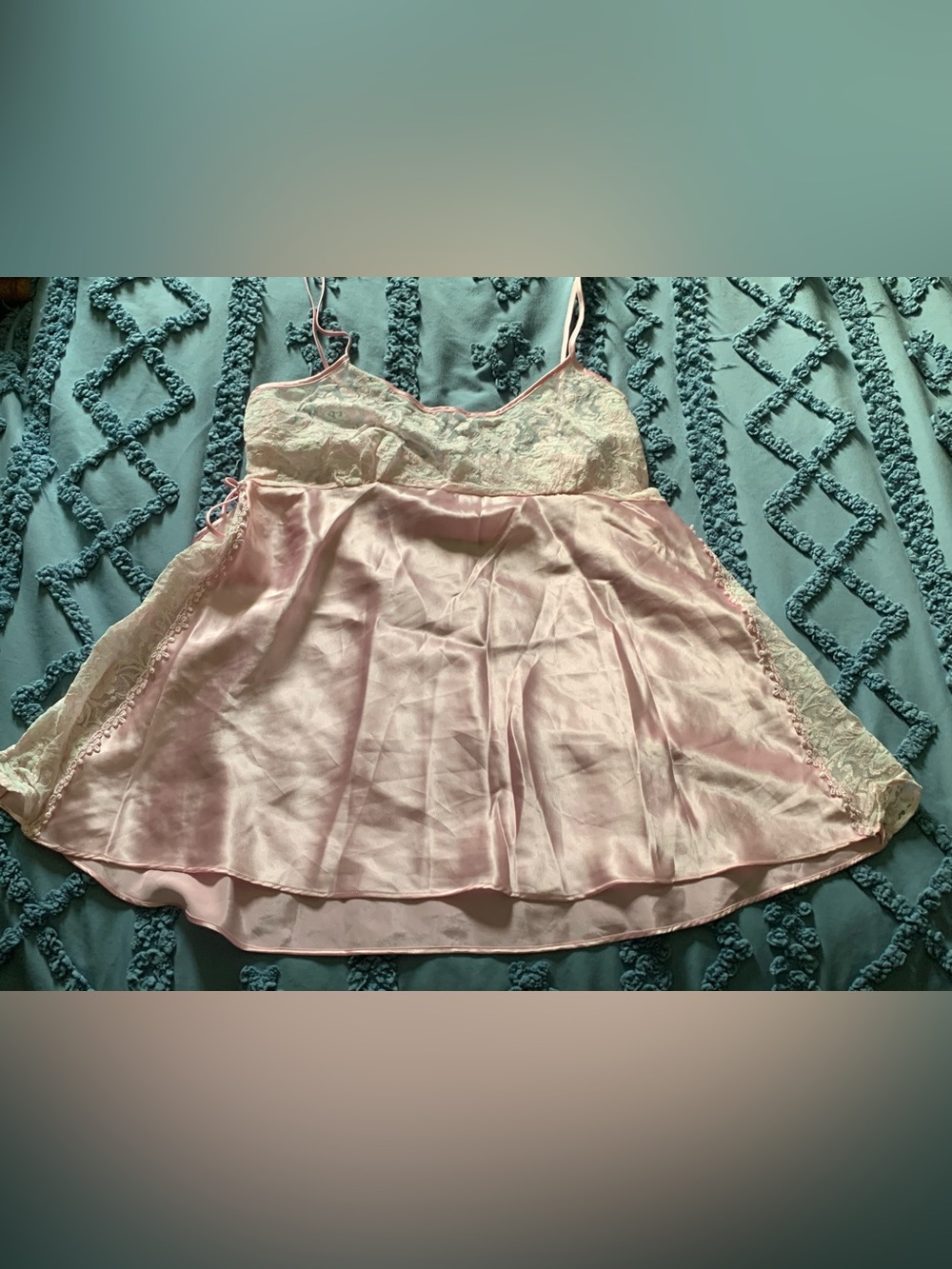 Vintage Cinema Etoile Soft Pink Satin & Lace Babydoll Slip Dress - Sleepwear